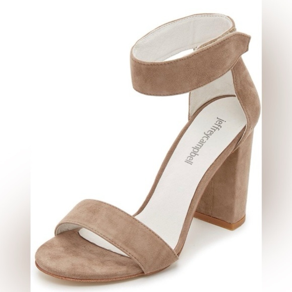 Jeffrey Campbell Lindsey Suede Taupe Block Heels Size 9.5 Open Toe Ankle Strap